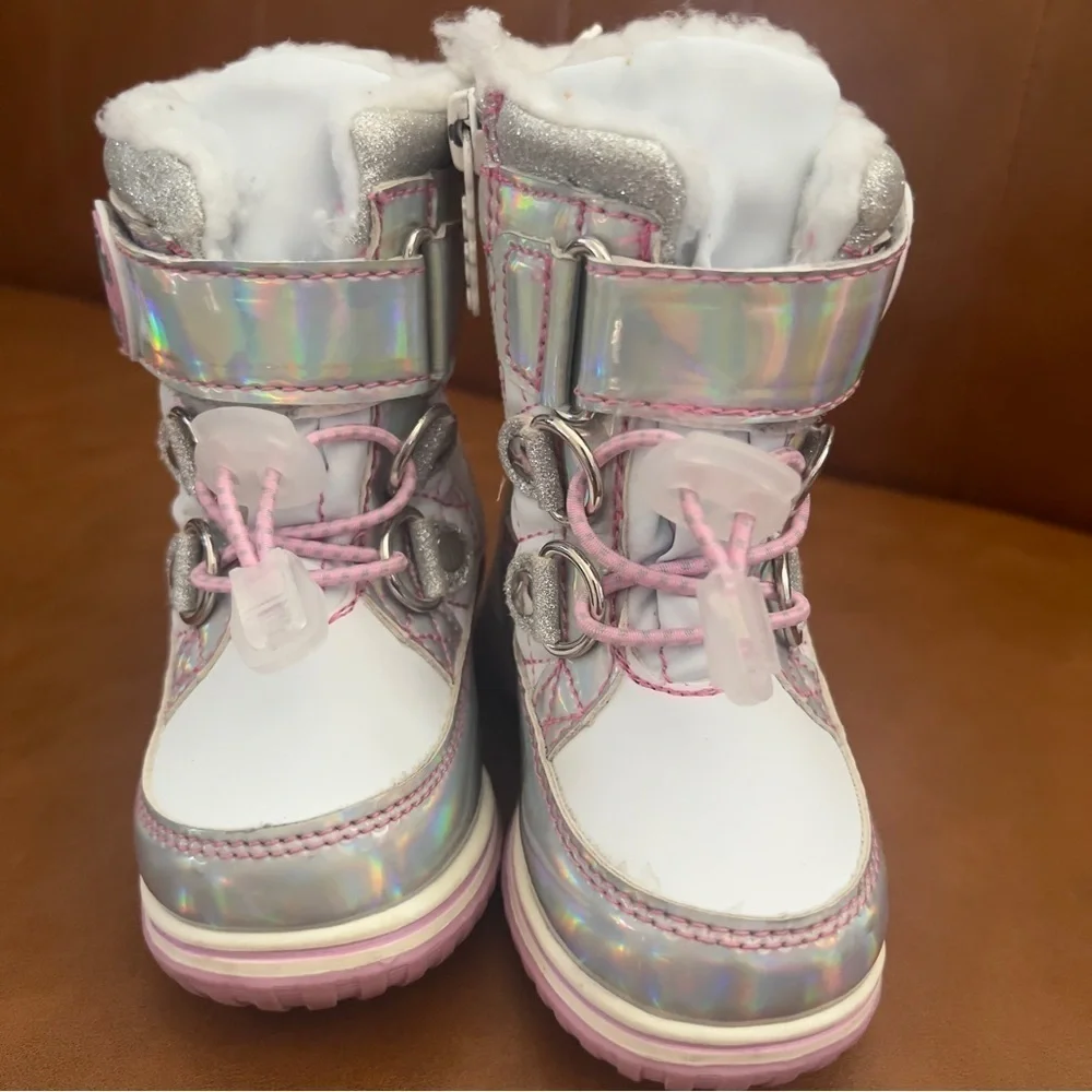 Totes  Galactica Baby Toddler Girls Sz 5 Waterproof Snow Boots White Silver Pink